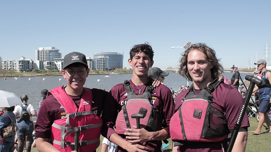 ASU Dragon Boat team at the Tempe Town Lake Arizona Dragon Boat Festival