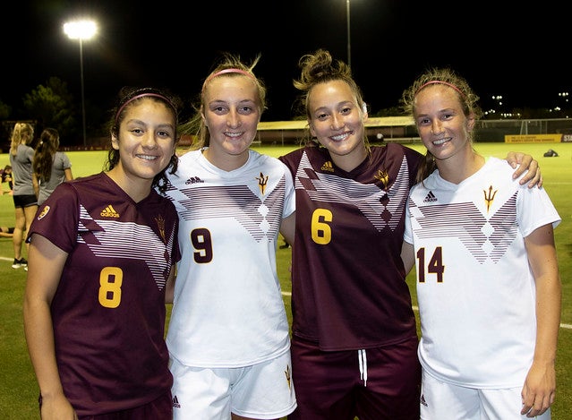 Alexia Delgado, Nicole Douglas, Lara Barbieri and Eva Van Deursen at the Sun Devil Soccer Stadium