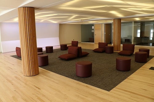 The meditation space at the Memorial Union, including soft couches