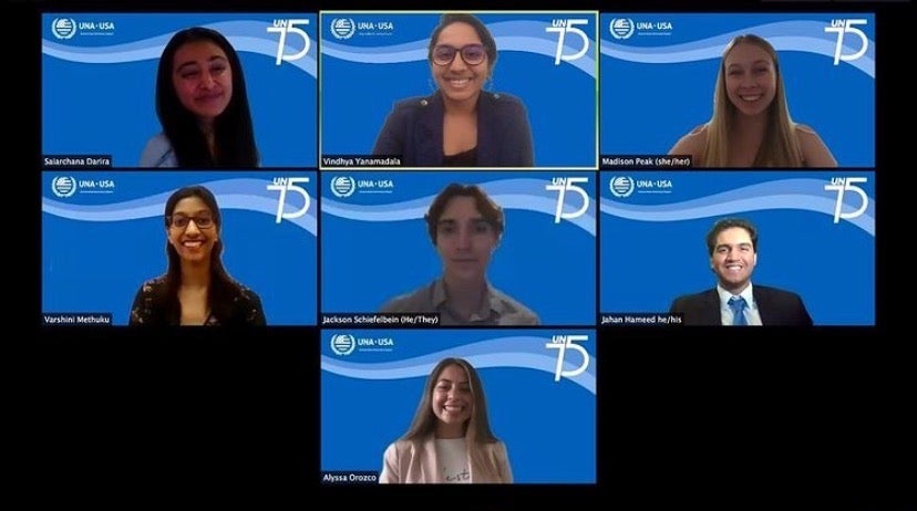 UNA ASU executive board smiles on Zoom. 